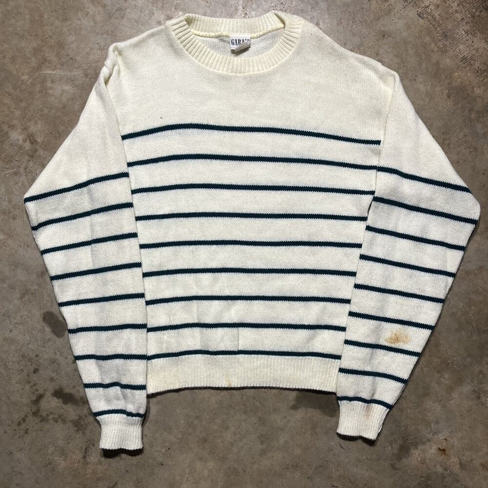 Vintage 80s Garan Cream/Green Striped Sweater
